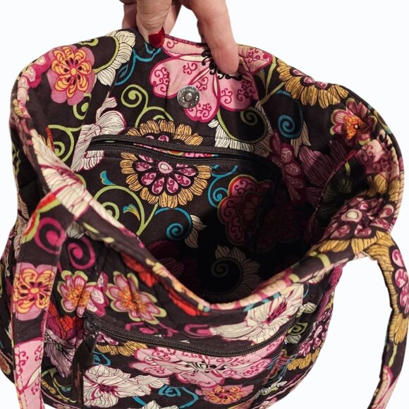 Vera Bradley Libby Purse Shoulder Tote Bag in Mod Floral Pink Brown 2007 Retired - Picture 9 of 12